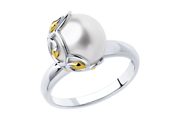 Ажурное кольцо из золочёного серебра с жемчугом
