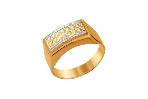 Кольцо печатка из золота с алмазной гранью